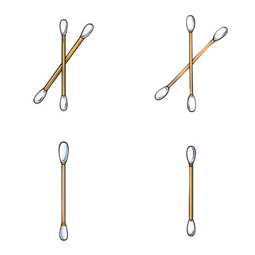 Set of cotton swabs with wooden sticks and white tips isolated on white background illustration