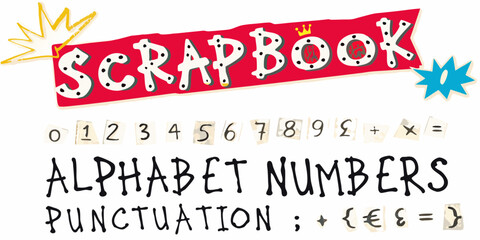 Scrapbook typography with numbers and symbols colorful vector illustration © Buddiswar