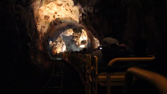 Underground tourist train in Postojna cave, Slovenia