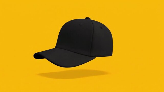 Black baseball cap icon animation on yellow background for fun and casual design elements