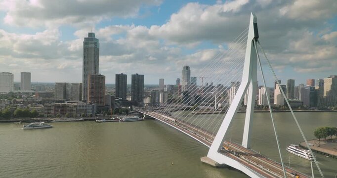 Rotterdam Erasmus bridge timelapse moving clouds