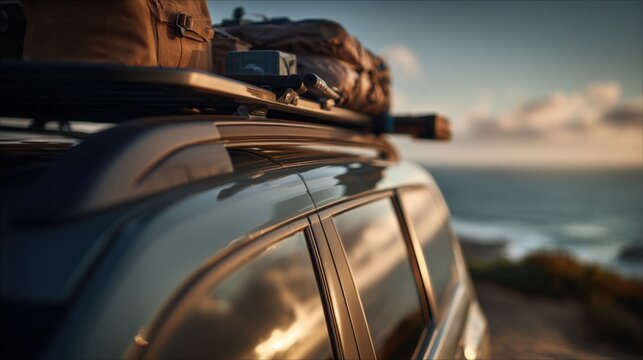 Road trip with luggage on car roof