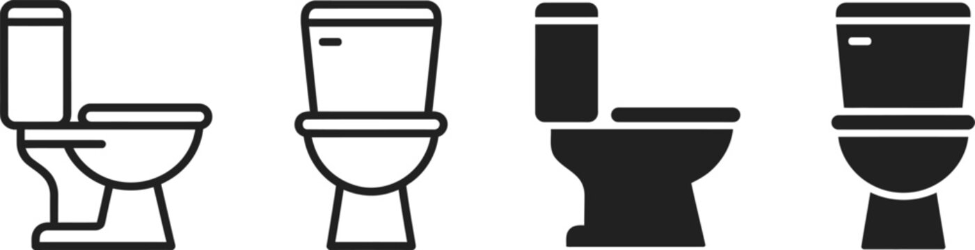 Four different styles of toilets in a row a standing
