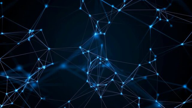 Abstract blue digital plexus network background with glowing nodes and lines