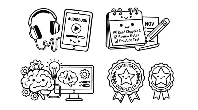 Cute doodle set for online education and learning.