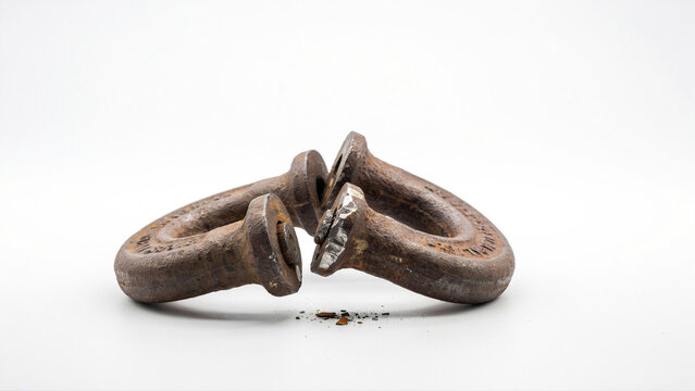 Broken Cast Iron Shackle Open Cuff Isolated White Background - Juneteenth Liberation Symbol - End of Bondage Metaphor
