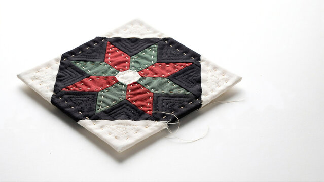 Hand‑Stitched Star Quilt Square Red Black Green Isolated - Juneteenth Heritage Symbol - Freedom Patchwork Concept