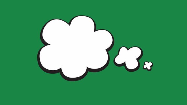 Comic Thought Cloud Bubble with Poof 2D Animation on Green Screen