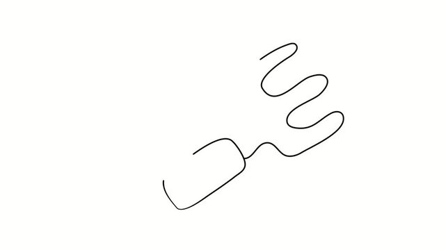 Fork, cutlery, etiquette, restaurant. Contour drawing, silhouett animation. Continuous line. Isolated on white. Video 4k object illustration self-drawing. Object construction. Minimalist continuous li