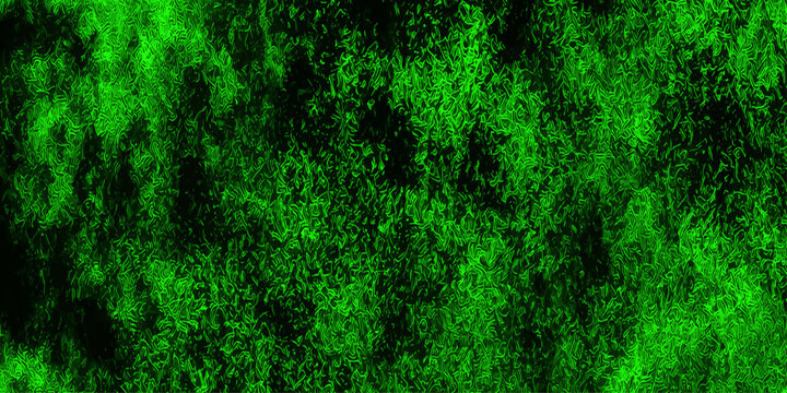 A bright green abstract background with binary code morphs into a dark, grunge pattern of blue and orange smoke with a motion blur backdrop