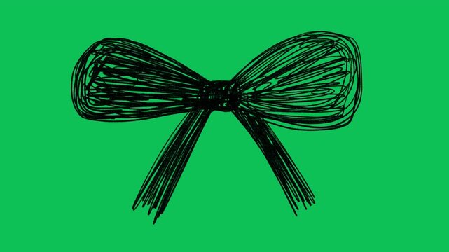 Hand Drawn Black Ribbon Bow Knot Animation on Green Screen Overlay