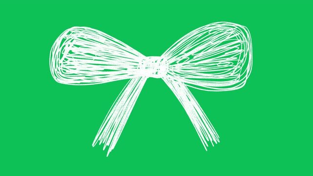 Hand Drawn White Ribbon Bow Knot Animation on Green Screen Overlay