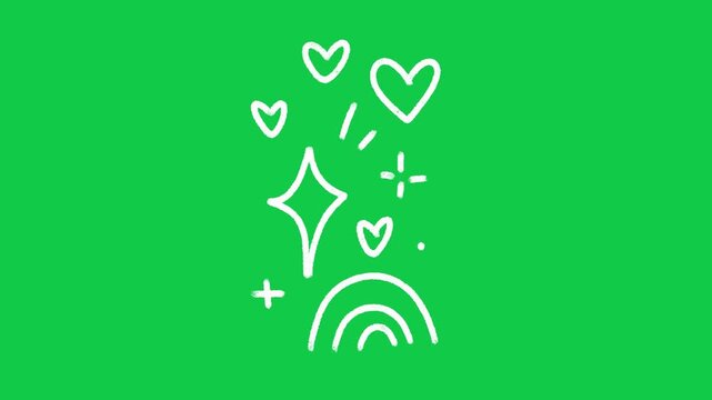 Hand Drawn Hearts and Diamond Sparkles Animation on Green Screen Overlay