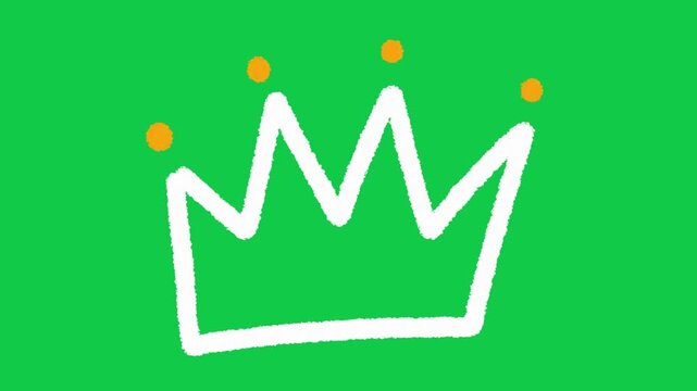 Hand Drawn White King Crown Animation on Green Screen Overlay