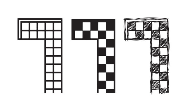 L-Shaped Corner Grid Pattern Icon Set: Outline, Solid Checkerboard, and Hand-Drawn Sketch Variations for Design Elements