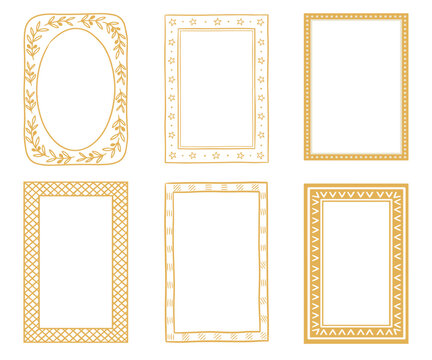 Elegant frames set. Golden doodle borders and ornamental frames. Classic decoration elements for branding, invitations or design