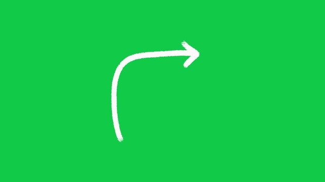 Hand Drawn Curved Arrow Pointing Right 2D Animation on Green Screen