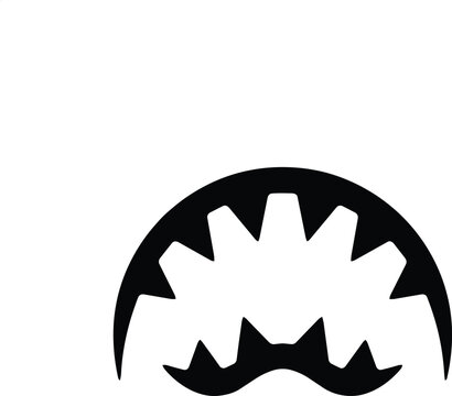 Stylized black shark jaw vector illustration with sharp pointed teeth, abstract monster mouth graphic element in solid style