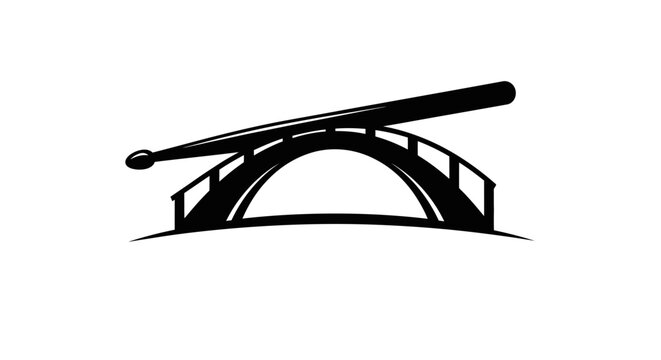 Baseball bat resting on bridge silhouette graphic.