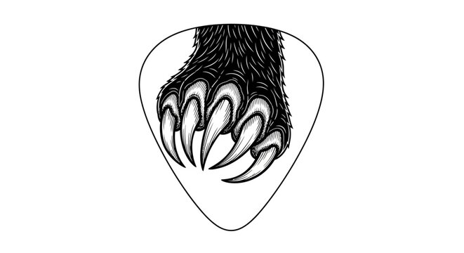 Bear claw scratching a guitar pick shape illustration.