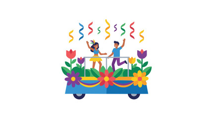 Fototapeta premium Joyful Parade Float with Dancing People and Colorful Decorations.