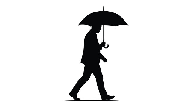 Man With Umbrella Walking In Silhouette parasol