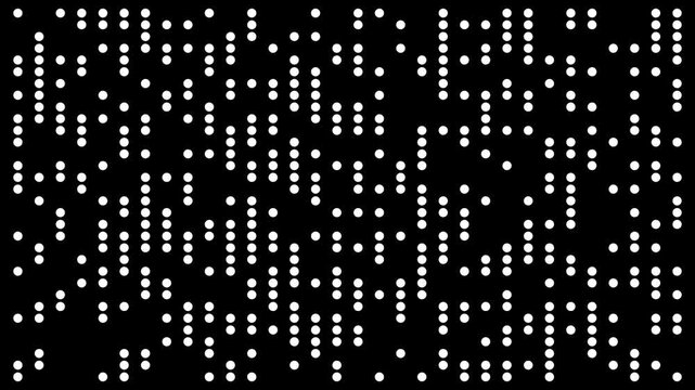 Abstract White Rectangle Dots Appearing on Black Background, Widescreen Digital Animation Loop, ideal for abstract animation, vibrant data visualization, and modern design projects.