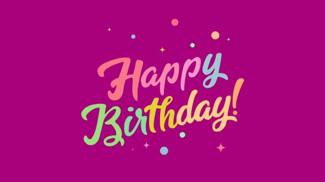 Happy Birthday Text with Colorful Confetti and Dots on Pink Background