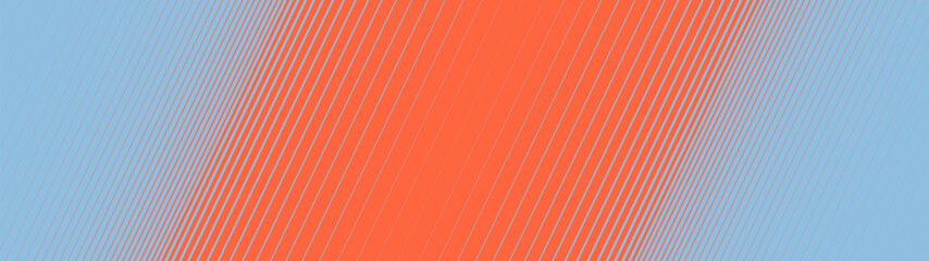 Obraz na płótnie Canvas Abstract geometric brutalism striped background, Halftone gradient texture thick to thin diagonal line, Fade oblique stripe gradation minimalistic ornament, Orange to Blue slanted pattern backdrop