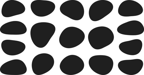 Fototapeta premium Abstract organic shapes pattern featuring diverse black blobs isolated on a white background for modern graphic design project layouts