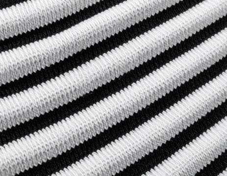 Close-up of black and white diagonal striped fabric. The texture reveals the woven material. The pattern is clean and contrasting