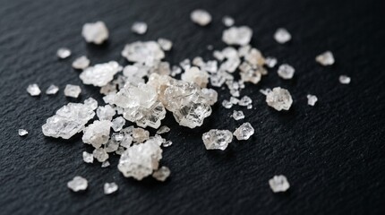 Fototapeta premium Gourmet Sea Salt Crystals on Black Background