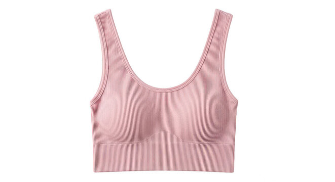 Pink lace bralette top with ruffle details isolated on transparent background
