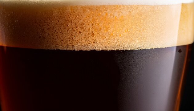 an extreme close up of a pint of guinness front on straight lines the line of foam perfectly splitting the top and bottom