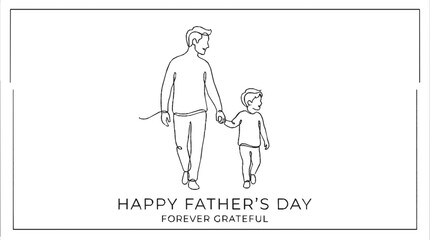 Obraz premium Minimalist father and son holding hands line art vector illustration for happy father's day celebration greeting card design