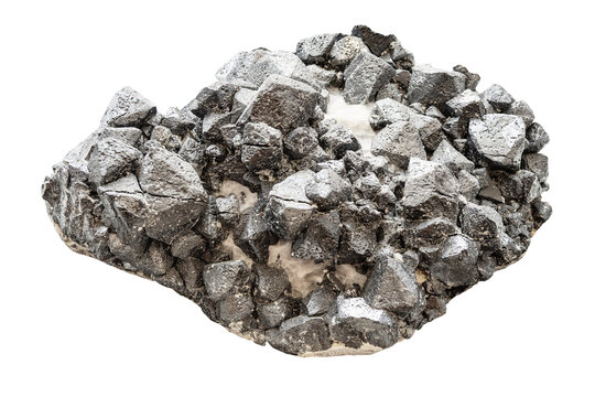 raw cluster of magnetite rock crystals cutout on white background