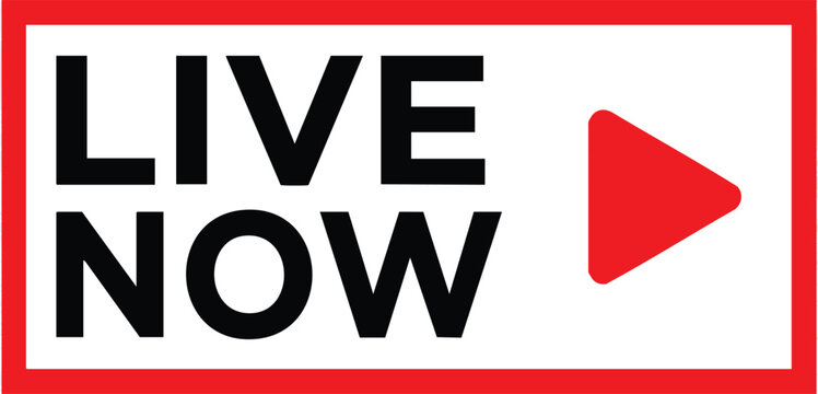 Live now button icon with play symbol vector illustration of a live streaming sign isolated on white background