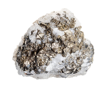 raw piece of armenian iron pyrite in quartz rock cutout on white background