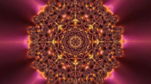 Warm psychedelic pulsing kaleidoscope tempo moving through vibrant patterns and colors in a digital art experience