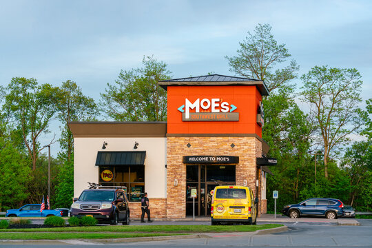 New Hartford, NY - May 26, 2026: Evening view of Moe&rsquo;s Southwest Grill restaurant, a global foodservice company founded in 2000 and operating more than 600 locations across the United States
