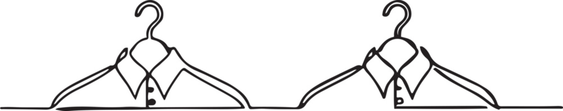 Continuous one single line drawing Clothes on a hanger in the store Clean clothes on a hanger. one line art icon drawing vector