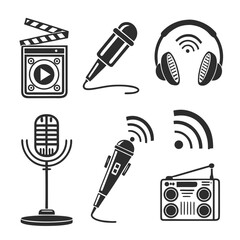 Set of icons for audio and equipment a microphone headphones a boom microphone © Khaja