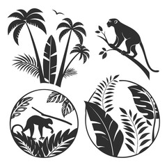Tropical jungle scene with monkey palm trees exotic foliage tropical wildlife ecosystem © Khaja