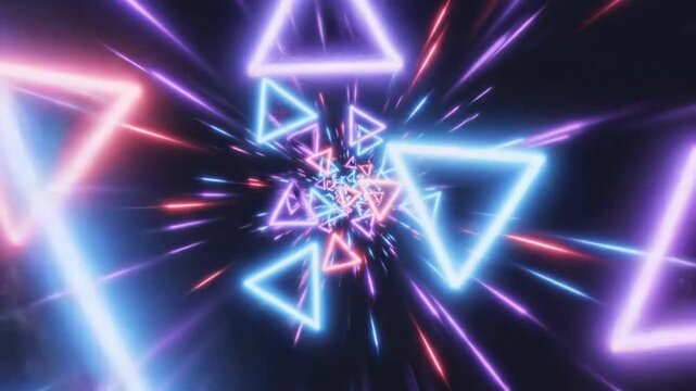 Animated abstract background with blue, purple, and red colors showing geometric shapes and patterns in motion