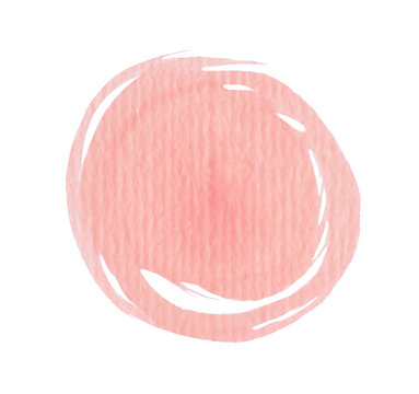 Round watercolor stain with noticeable brushstrokes. Isolated round background with delicate texture.