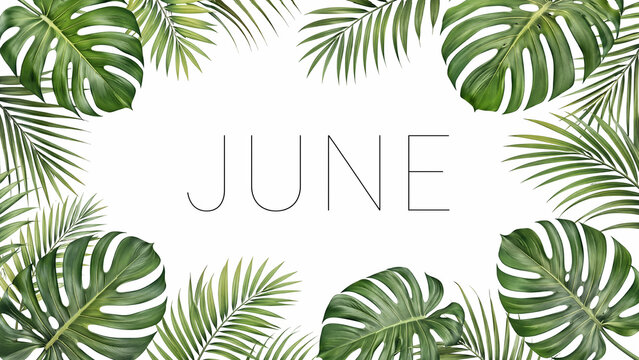 June with Tropical Palm Leaves Border