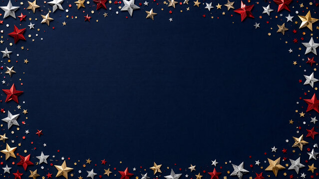 Patriotic Star Border on Navy Blue Background