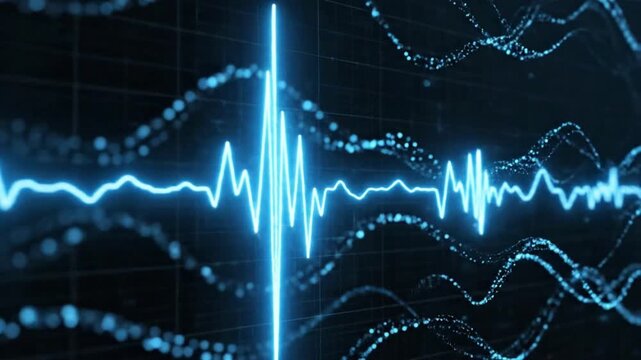 Blue digital sine audio wave form displays sound patterns in a clear format