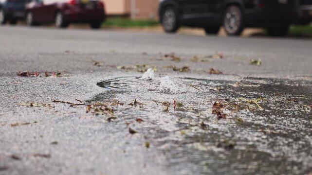 Video of a Water Main Break coming out of a manhole cover