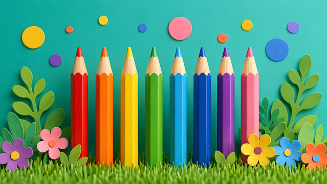 Colorful Pencils in a Paper Garden